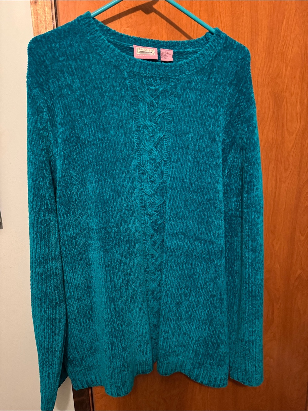 Premier Int’l Teal Chenille Cable-Knit Women's Sweater